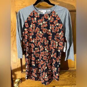LuLaRoe Randy Shirt Baseball T Navy 3/4 Sleeve Raglan Crew Navy Floral Small NWT